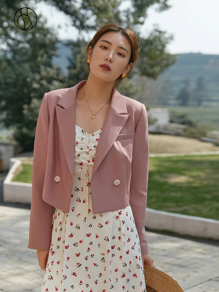 

DUSHU Slightly Fat Lady Notched Collar Full Sleeve Blazers Straight Double Breasted Shirt Jacket Office Lady Thin Shoulder Pads