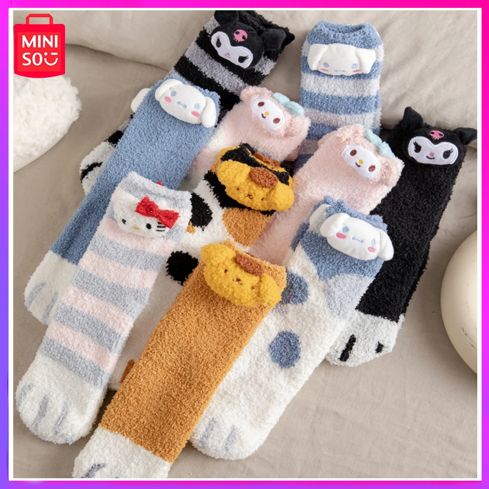 

Miniso Sanrio Kuromi New Autumn Winter Cute Cartoon Doll Coral Velvet Socks Thick Warm Stockings Christmas Birthday Girl Gifts
