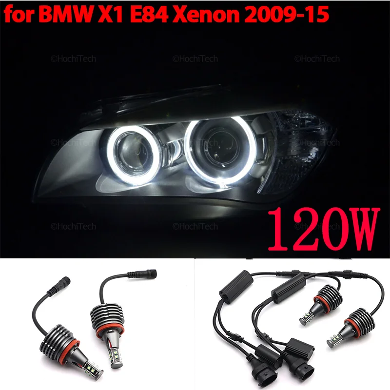 

120W 6000K White H8 LED Angel Eyes Light Halo Ring Headlight Canbus For BMW X1 E84 Xenon Headlight 2009-2015