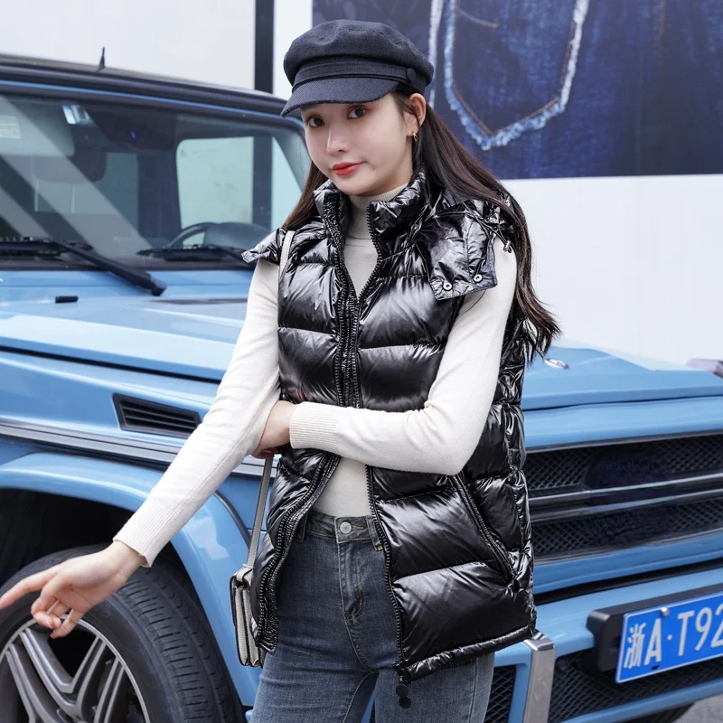 

Женский короткий пуховик без рукавов, Повседневная теплая куртка на белом утином пуху с капюшоном, Gxy1141, зима 2023