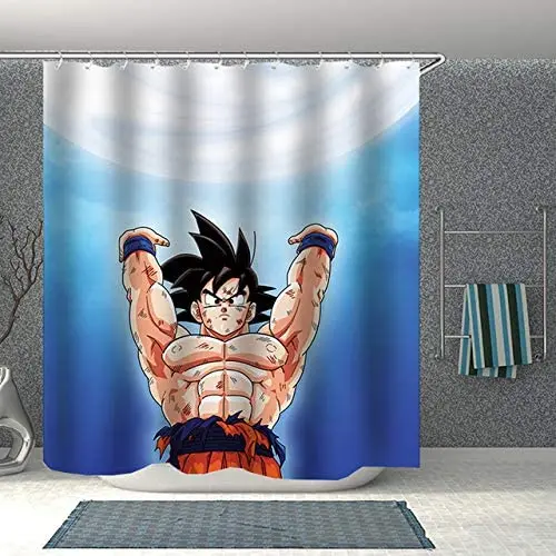 

Cortina de ducha de Anime para niños, cortina de baño de tela de poliéster, gancho impermeable