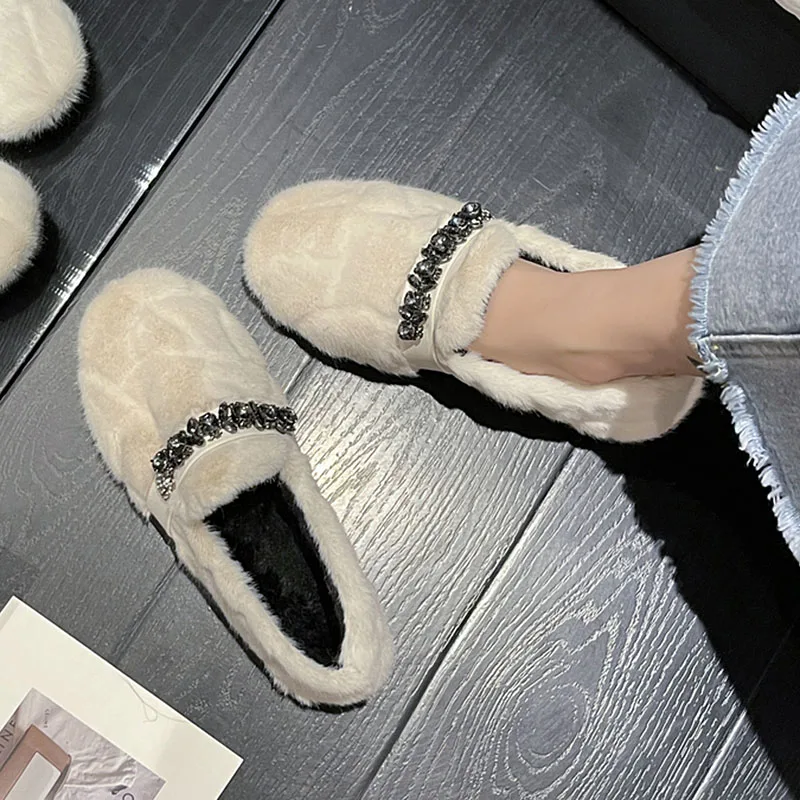 

Туфли женские с закрытым носком, меховые кроссовки на платформе, без застежки, круглый носок, криперы, повседневная обувь на осень, Mocca