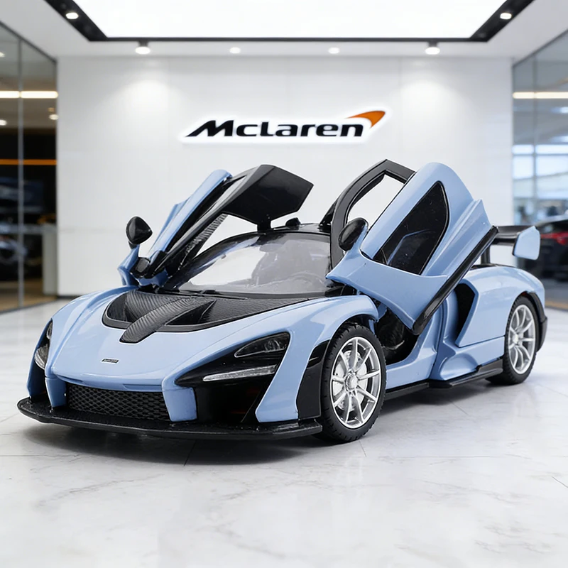 Фото Модель суперкара McLaren Senna 1:32 из сплава, со звуком и светом, откатывающаяся, детская игрушка, коллекционная, подарок на день рождения №1