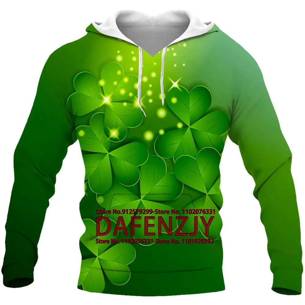 St.Patrick's Day 3D Hoodie Men/Women Printing Sweatshirts Green Leaves Funny Shirt Printed Harajuku Pullover