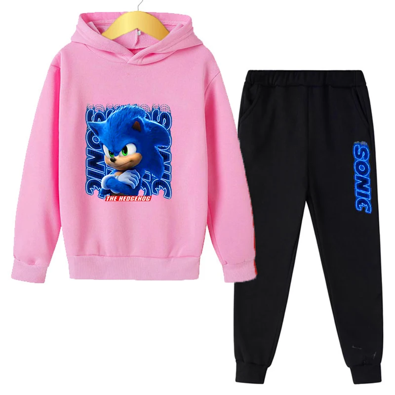 

2022 New Boys Girls Sportwear Kids Sonic Hoodie Sets Suits Children's Cloth Sweatshirt Pullover Hoodie+Jogging 2 piece Tracksuit