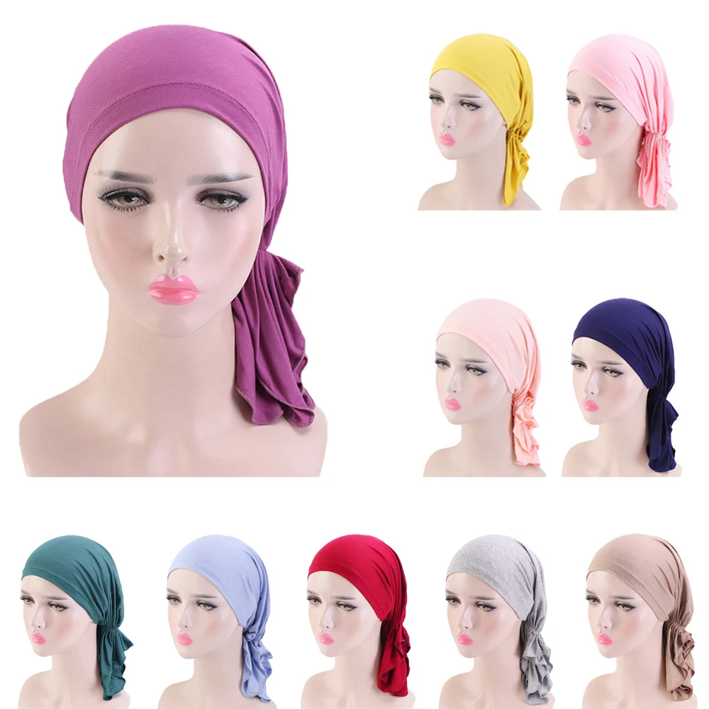 

Muslim Hijab Pre-Tied Scarf Chemo Bonnet Caps Women Turban Hat Headwear Headscarf Wrap Cancer Bandanas Beanies Hair Accessories