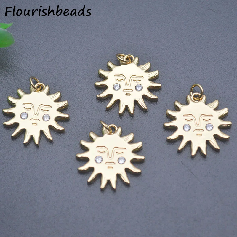 

Good Quality Nickel Free Anti Fading Gold Plated CZ Pave Sun Sunflower Face Charms Pendants for Jewelry Earring Making 20pc