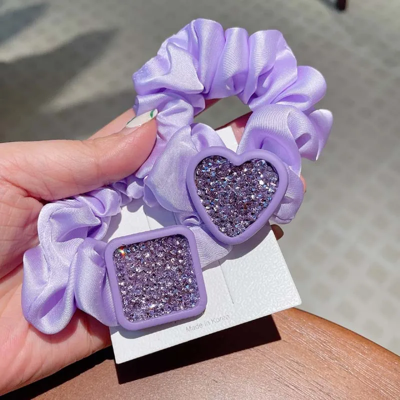 

Purple Scrunchies for Women Girl Heart Hair Tie Elastic Bands Korean Accessories Handmade Wholesale