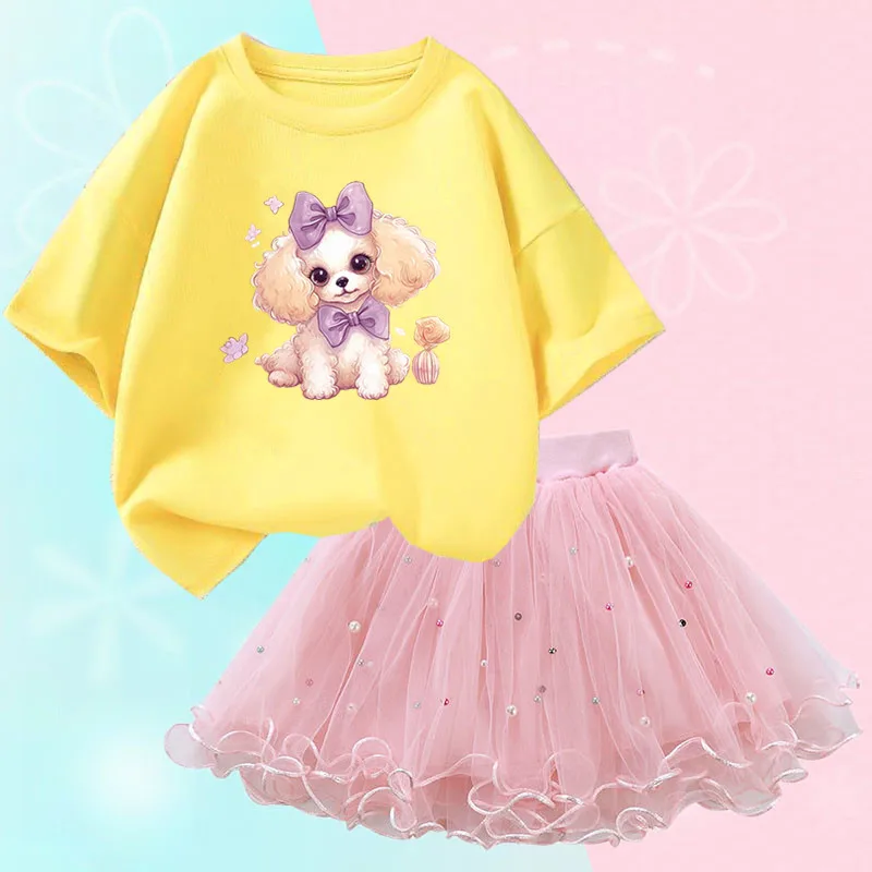 

Summer Girls Cute Dog Print T Shirt & Tutu Skirt Two Piece Outfits Party Birthday Christmas Clothes 2024