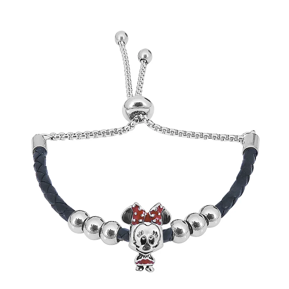

Girly Fashion Leather Wristband Adjustable Mickey Charm Bracelet for Women's Colorful Delicate Jewelry Making Supplies