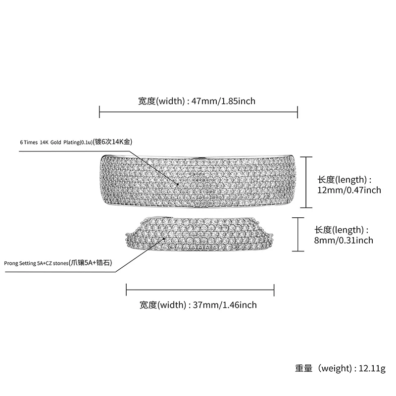 Хип-хоп 3A + CZ Циркон Bling Iced Out Верхняя Нижняя Толстые Зубы Grillz Золото Серебро Цвет