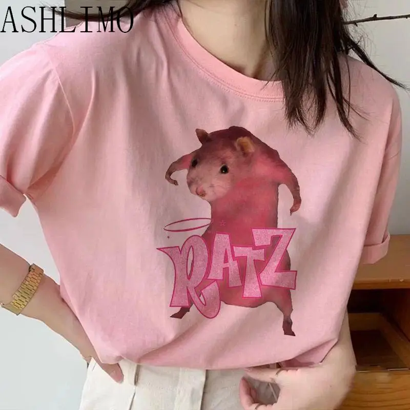 

Woman Kawaii Ratz Mouse Tree Print Harajuku Summer Tshirts Casual Round Neck Short Slee Top Tee Shirt Women T-shirt Drop Ship