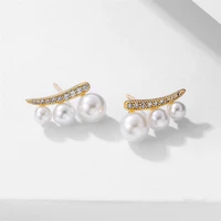 masa fashion gold color cz zirconia imitation pearls stud earrings for women bridal wedding jewelry