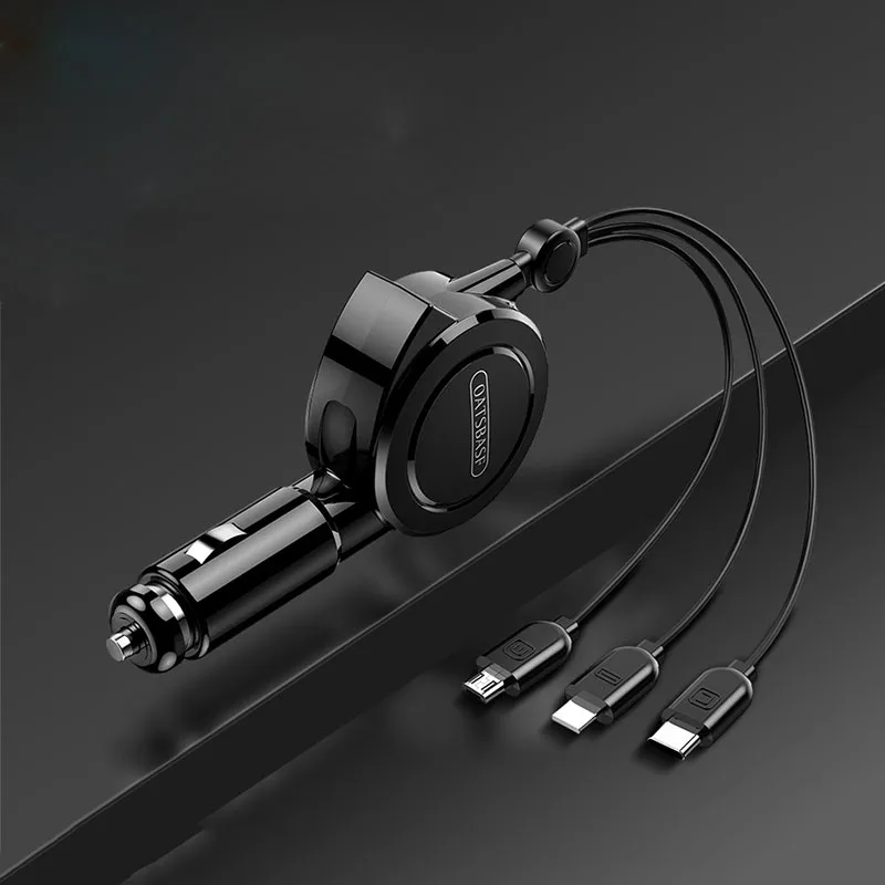 

1 шт., автомобильное зарядное устройство 3 в 1 с телескопическим кабелем для передачи данных