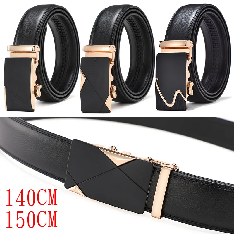 Automatic Buckle Belt for Men's Cowhide Leather Lengthened 150cm Belts Leisure Business Plus Size 140cm Accessories