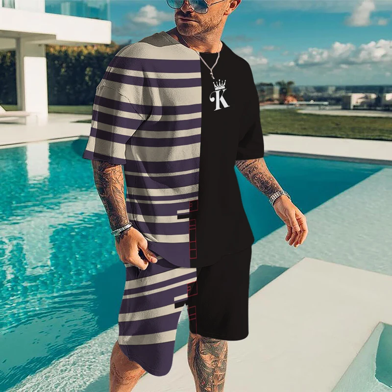 Summer New Fashion Tracksuit Set Men Casual T-shirt 3D Print Oversized Outfit Crewneck Beach Short Sleeve Male Jogger Suit