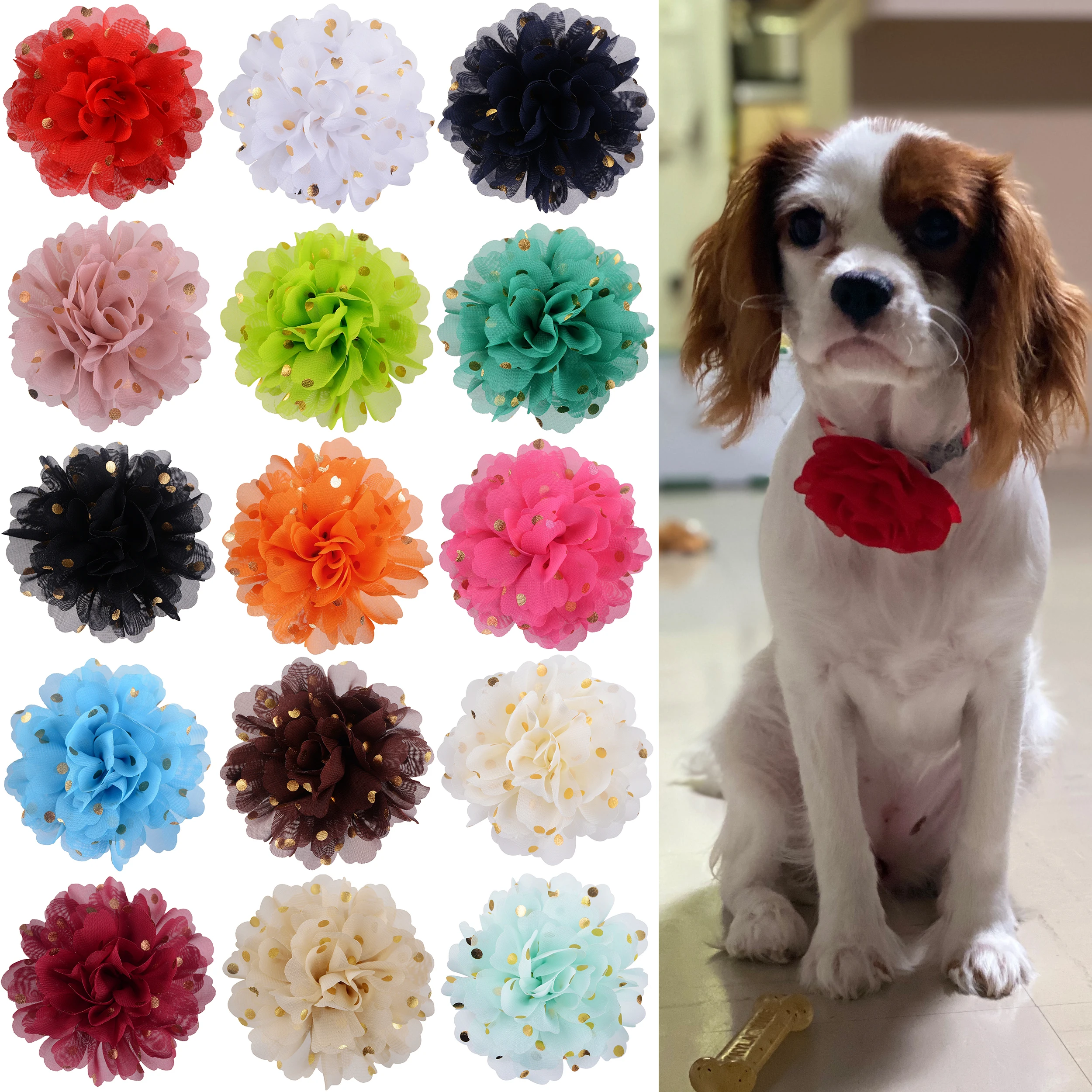 100pcs Dog Flower-Collar dog bow tie Dog Supplies Slidable Pet Dog Collar Accessories Small Dog Cat Bowties Collar Charms