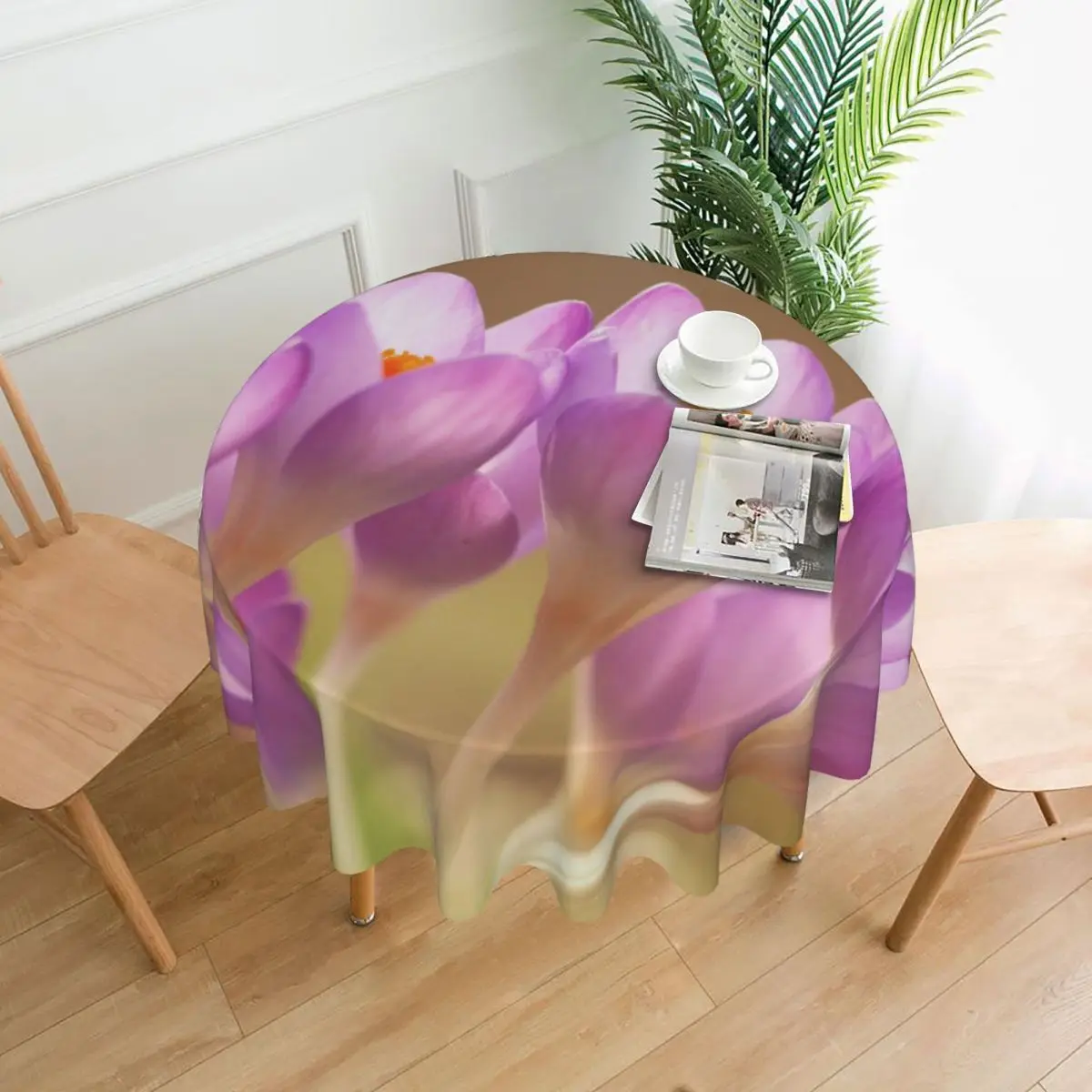 

Beautiful Flower Landscape Gift Tablecloth Desk Cover Polyester Funny Oilproof Round Picnic Mat for Dining Table Decorations