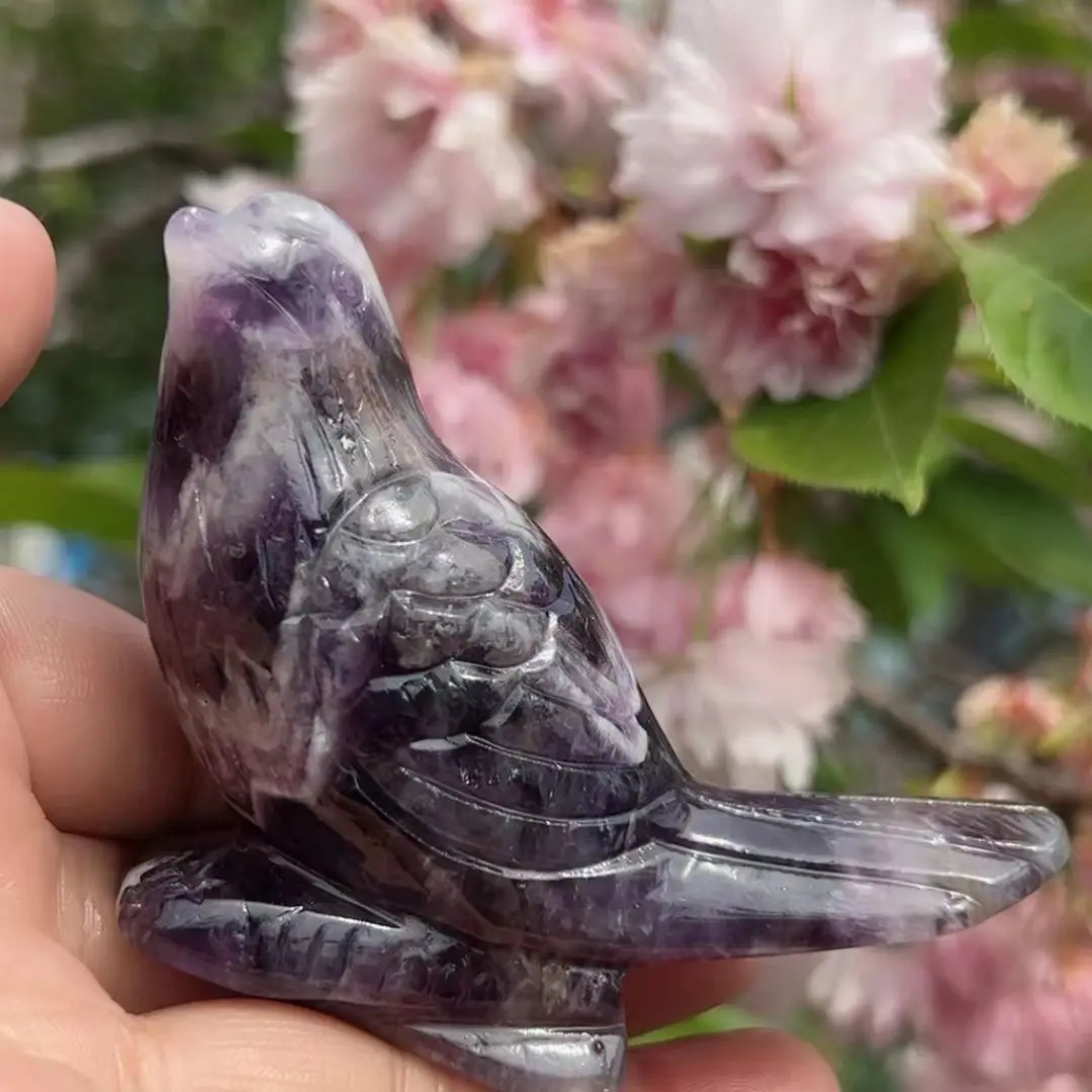 Природный аметист, лечебный кристалл, резьба в виде животного, все любят Милых птиц, счастливый пейзаж, подарок для украшения дома