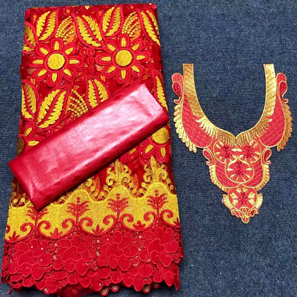 

2022 Red High Quality African Lace Fabric With Stones African Embroidery Guipure Lace Fabric For Nigerian Net Lace Women Dress