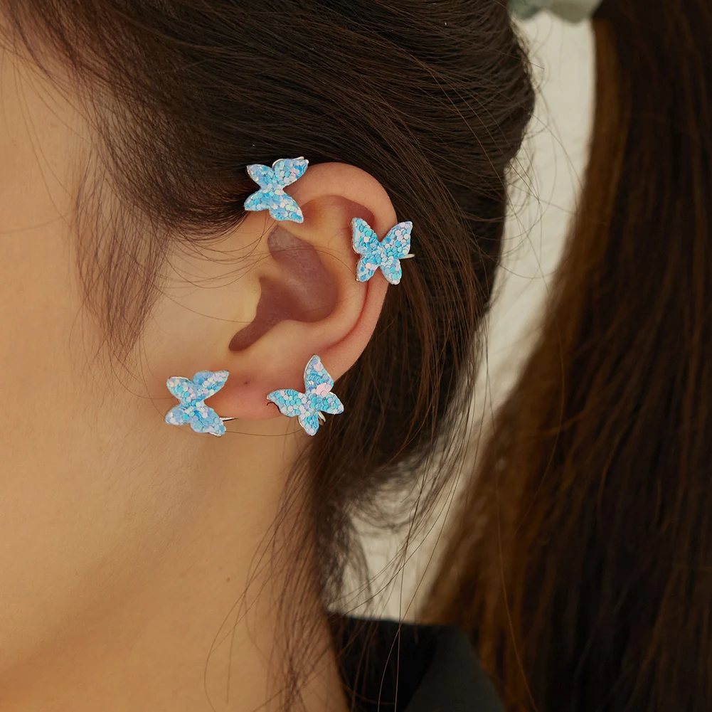 

Trendy Sparkling Butterfly Ear Clip Fake Piercing Earring For Women Copper Mixed Color Copper Ear Cuff Clip Fashion Jewelry Gift