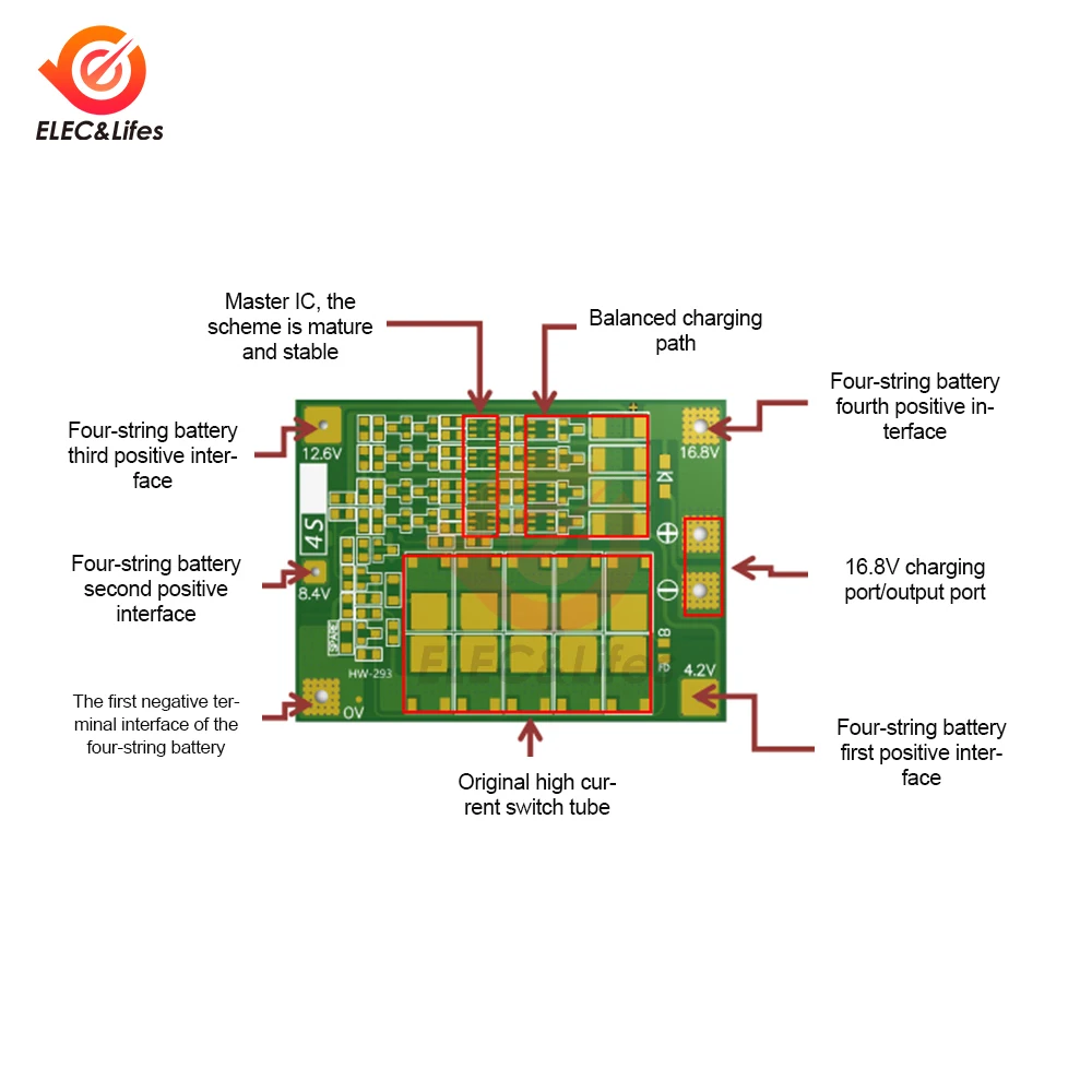 4S 16 8 V 40A Защитная плата зарядного устройства литий-ионной батареи 18650 BMS для
