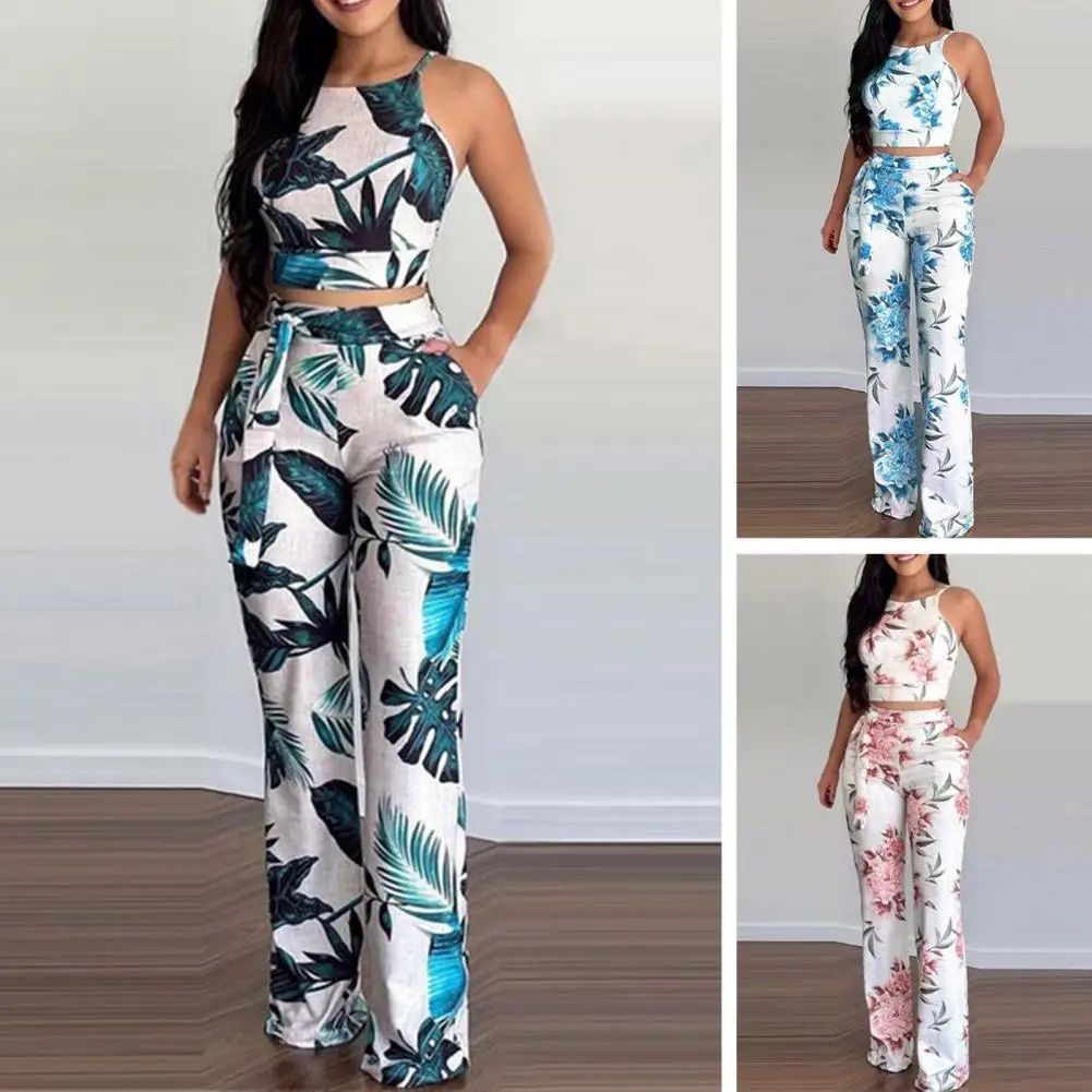 

Machine Washable Soft Wide-leg Pants Women Casual Two-Piece Set Birthday Gift