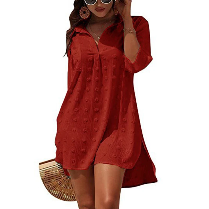 

New Blouse Top Tunics Chiffon Cardigan 3/4 Long Sleeve Loose Beach Wear Cover Up Swimwear Women Dress Shirt Купальники Женские