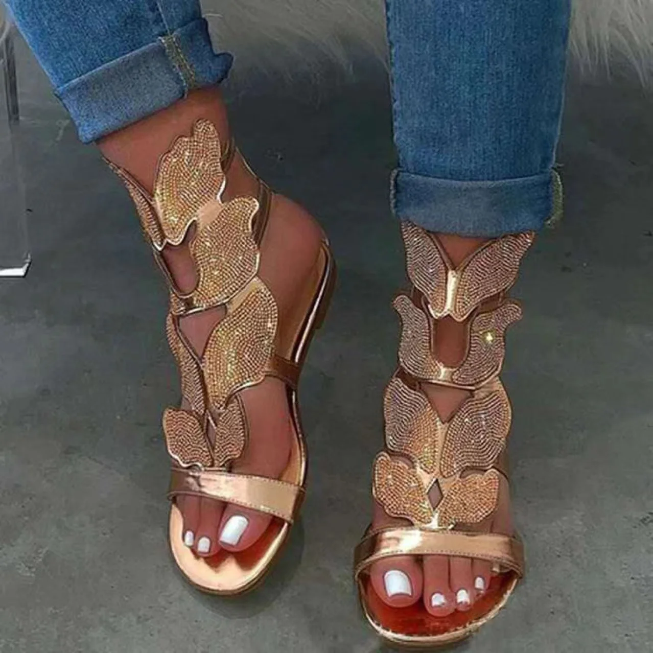 

Women's Sandals 2022 Summer Fashion Sandals Women Plus Size Butterfly Crystal Gladiator Sandal Comfort Lightweight Breathable 43