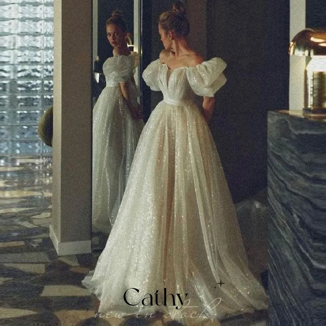 

Glitter Ball Gown Wedding Dress For Bride 2022 Puffy Sleeves Bridal Wedding Gown Bride Robe Vestido De Novia Robe De Mariée
