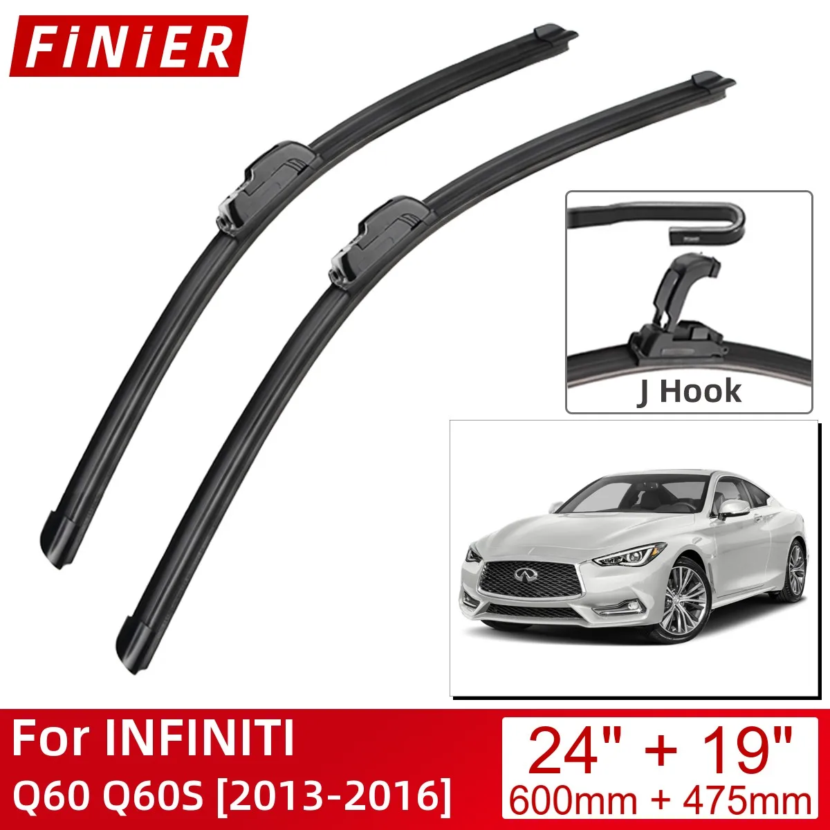 

For INFINITI Q60 Q60S 2013-2016 24"+19" Car Accessories Front Windscreen Wiper Blade Brushes Wipers U Type J Hooks 2016 2015
