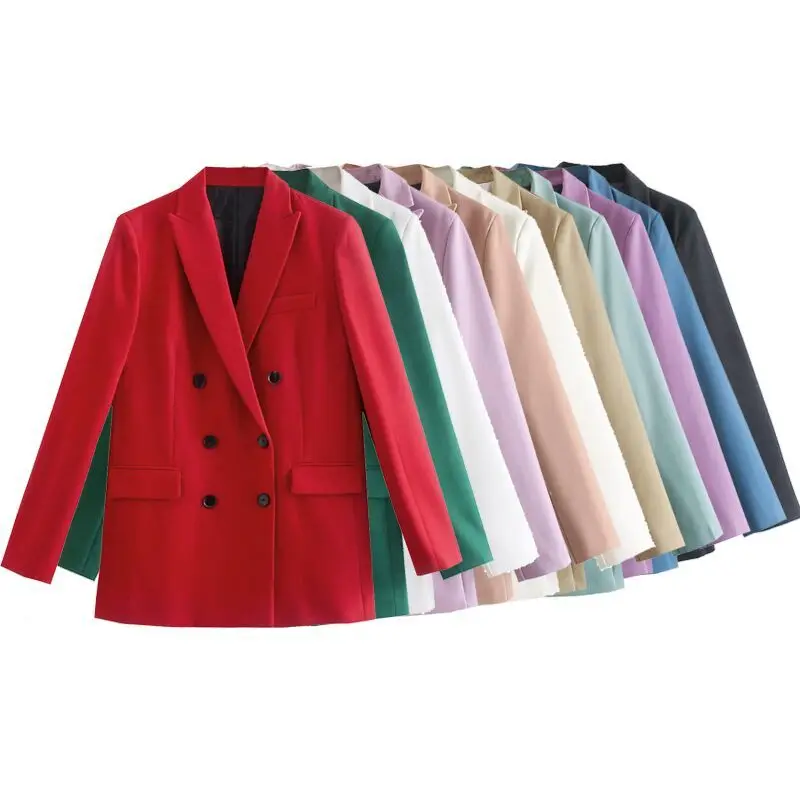 

Осенний Новый женский двубортный повседневный костюм COS LRIS, куртка + прямые брюки с высокой талией, 2761/053