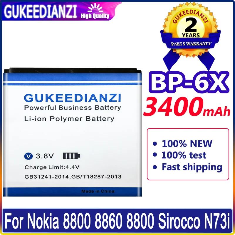 

GUKEEDIANZI 3400mAh BP-6X BP 6X BP6X Rechargeable Battery For Nokia 8800 8800S 8800D 8800SE N73I 8860 8801 Li-Ion Batteria