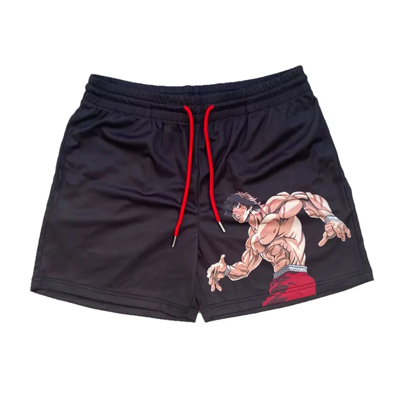 

Japanese Anime Shorts Baki Haman Print Male Streetwear Beach Shorts Pants Casual Loose Men Elastic Waist Black Shorts Plus Size