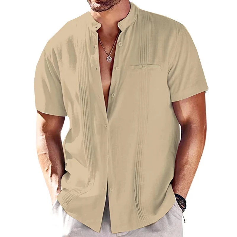 

Мужская однобортная рубашка с коротким рукавом, модель 2023 года, уличные повседневные свободные топы, модная Однотонная рубашка, блузка