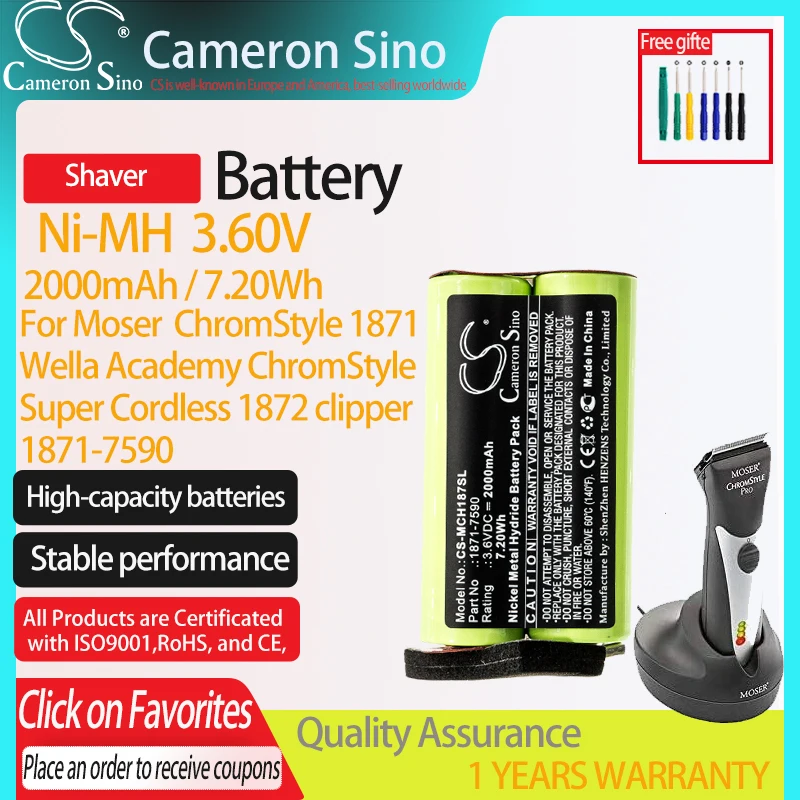

Cameron sino 2000mAh Shaver Battery 1871-7590 for Moser ChromStyle 1871, Wella Academy ChromStyle, Super Cordless 1872 clipper