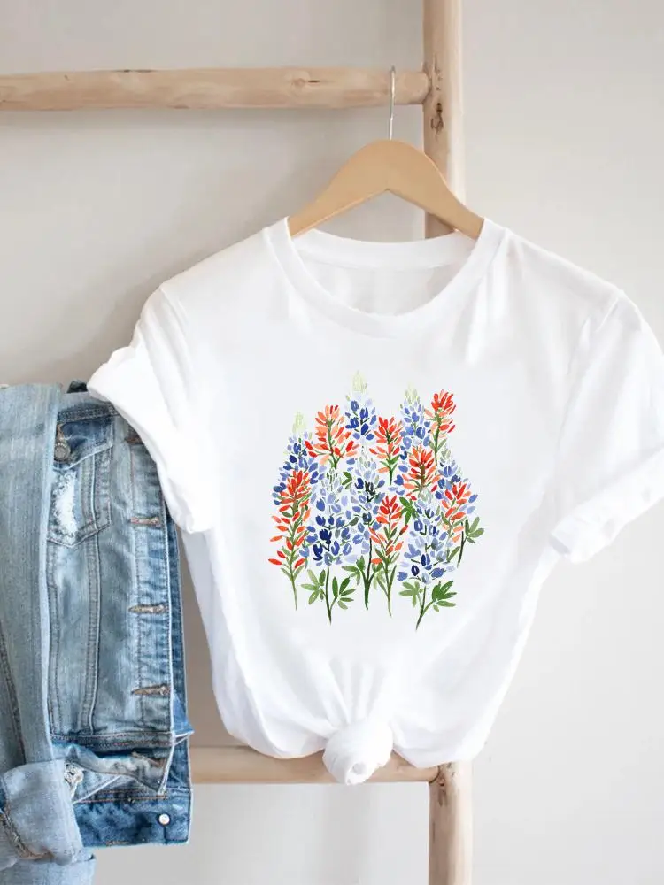 

Футболка женская с коротким рукавом, милая Модная рубашка с цветочным принтом, повседневный топ с графическим принтом, на лето