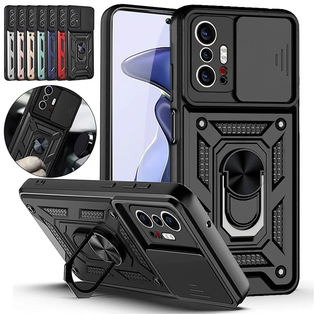 

For Mi11T Case Slide Camera Shockproof Armor Cases For Xiaomi11T Xiaomi 11 T Pro Car Magnetic Holder Ring Protect Shell