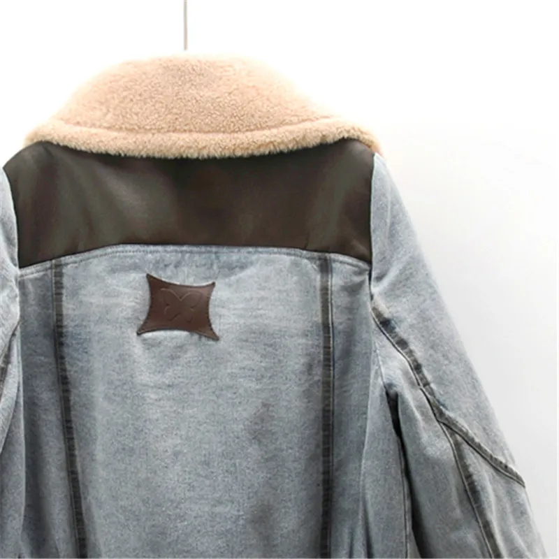 Винтажная синяя джинсовая куртка из овечьей шерсти со сращенной хлопковой