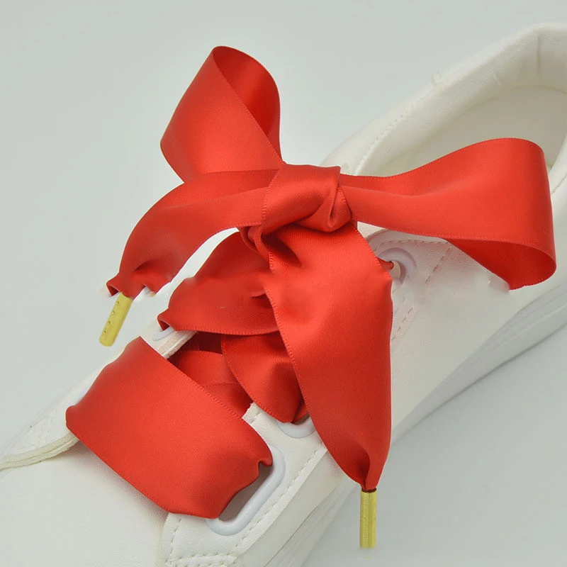 1Pair 22 Colors Silk Shoelaces 2CM Width Satin Ribbon Flat Shoelaces Women Sneakers Shoelace Boots Lace For Shoes Length 100CM