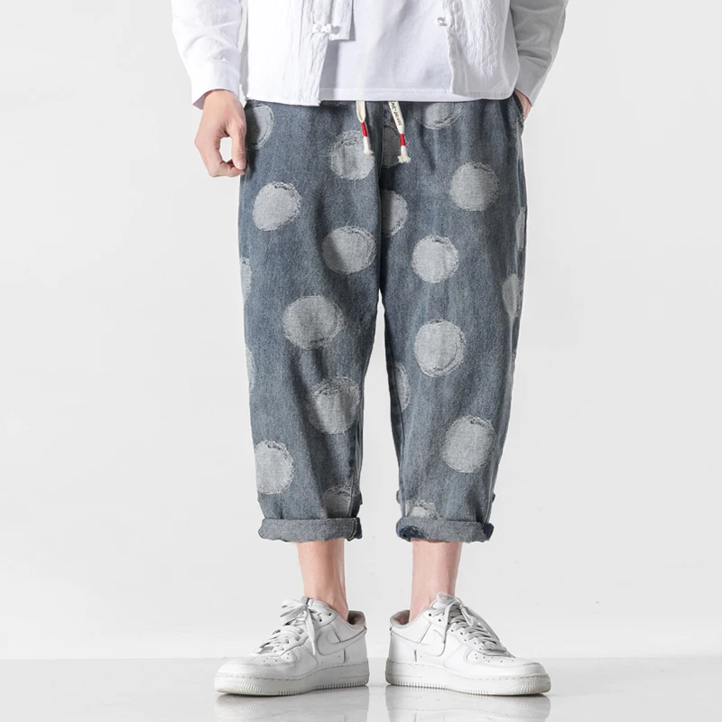 

Мужские Винтажные Свободные повседневные уличные шаровары в горошек, джинсовые брюки, мужские Модные Джинсовые брюки в стиле Харадзюку, ан...