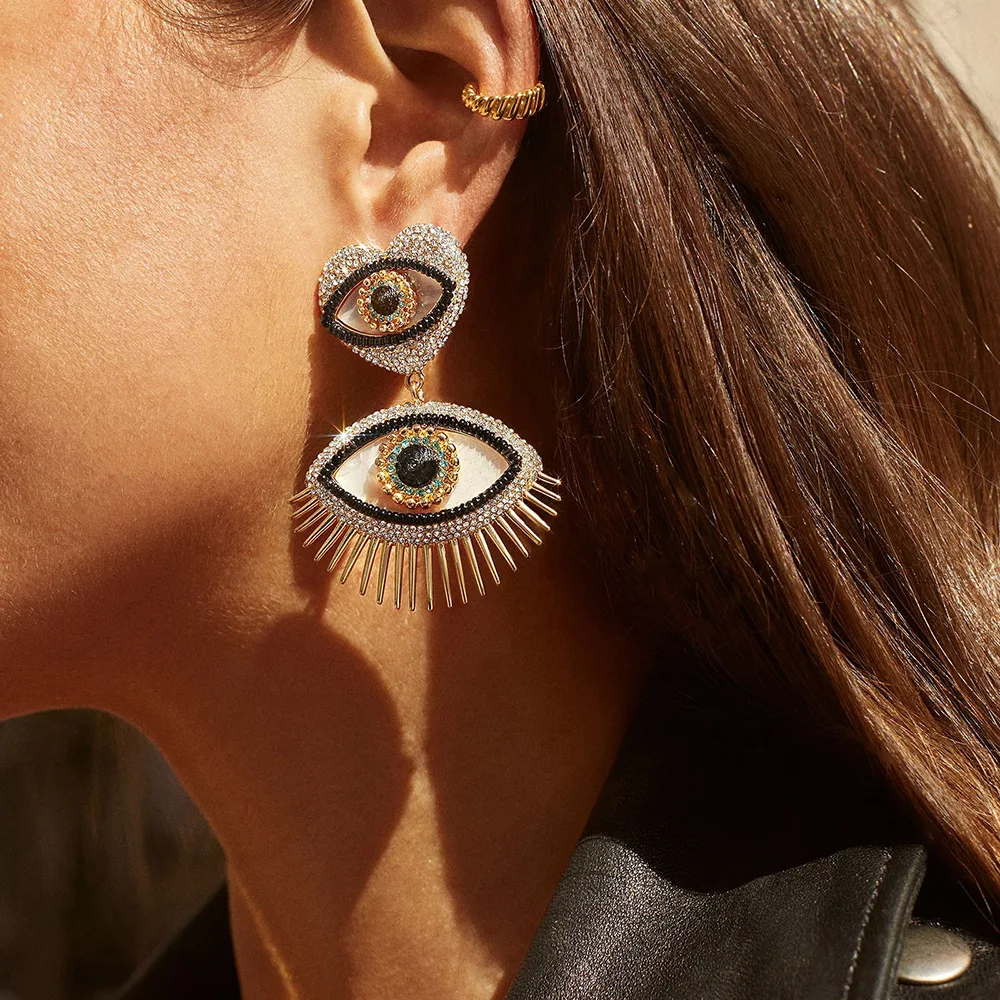 

Ethnic Rhinestone Evil Eye Drop Earrings for Women Vintage Love Heart Shape Statement Dangle Earring Banquet Jewelry