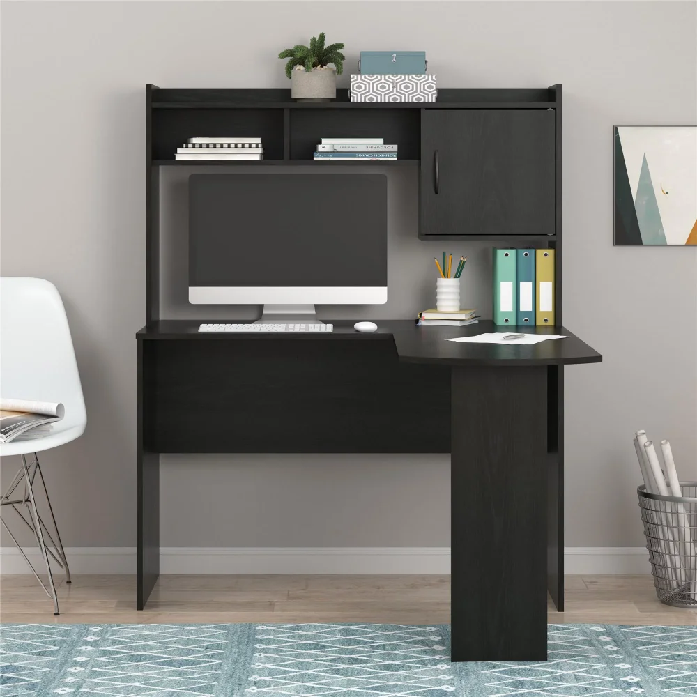 

Mainstays L-Shaped Desk with Hutch Black Oak Bureau Informatique Computer Desk Office Furniture