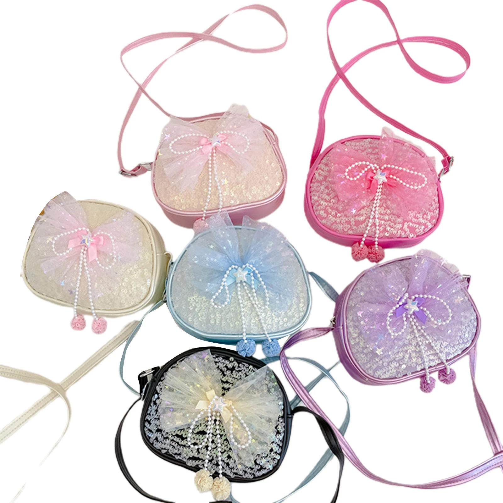 

Модная сумка на плечо с блестками в стиле принцессы, украшение с бантом и жемчугом, регулируемая цепочка, аксессуары