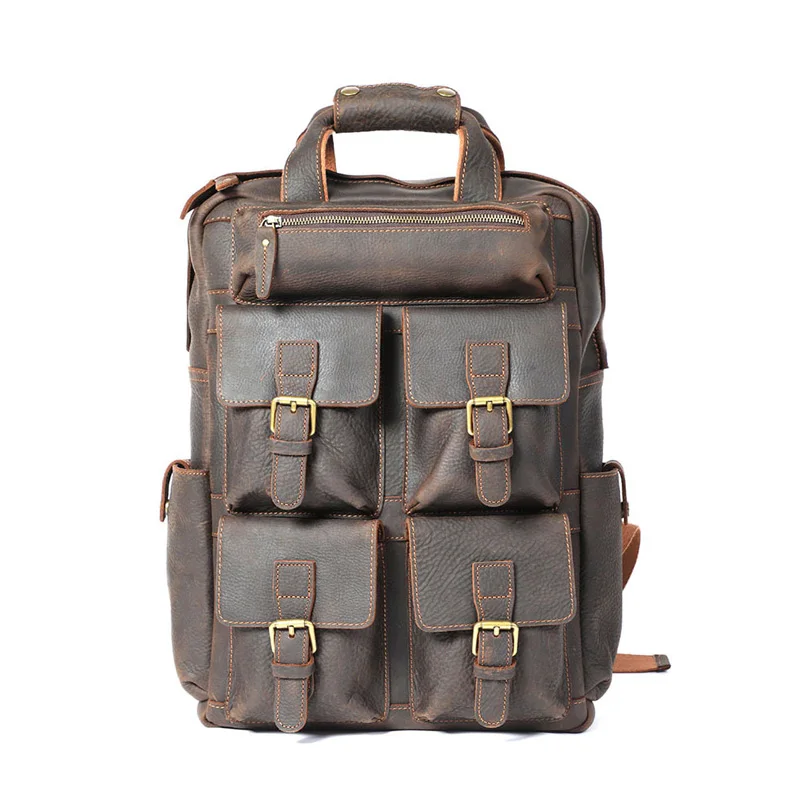 

AETOO Large capacity first layer cowhide men backpack retro backpack multi-functional leather crazy horse leather travel bag