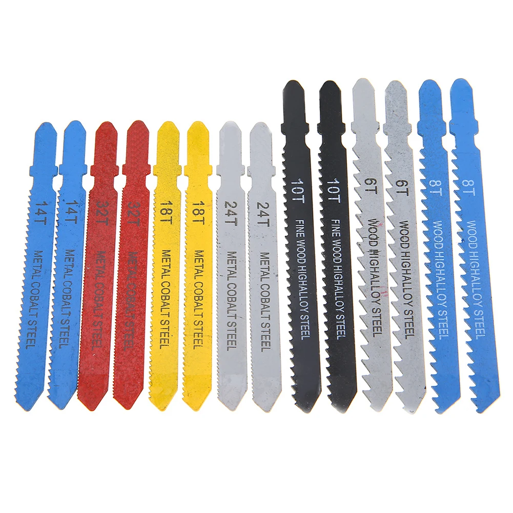

14Pcs T-Shank HCS JigSaw Blades Metal Steel Jig Saw Reciprocating Blade For Plastic Wood Cutting Tools 6T 8T 10T 14T 18T 24T 32T