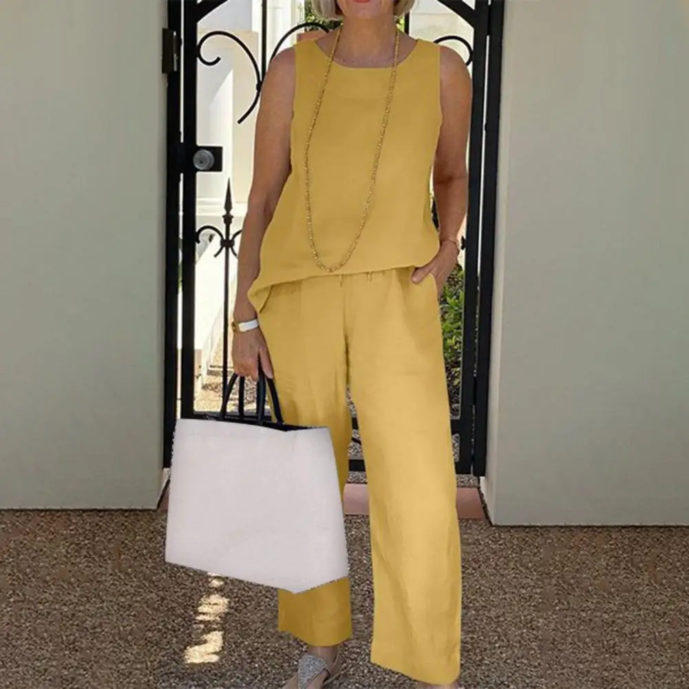 

2pcs Pure Color Outfits Women Pant Suits Loose Sleeveless Vest Top Pants Two Piece Set Women Tracksuits ensemble femme 2 pièces