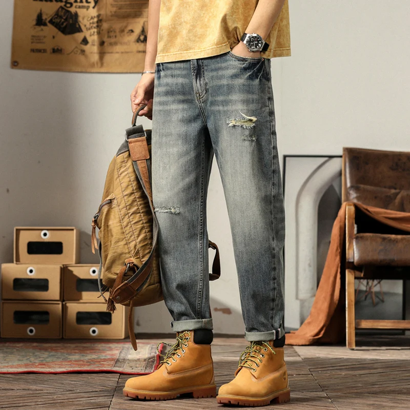 

Джинсы мешковатые в Корейском стиле, уличная одежда в стиле хип-хоп, джинсы в стиле ретро, брюки из денима большого размера, модные классические джинсы, 7XL