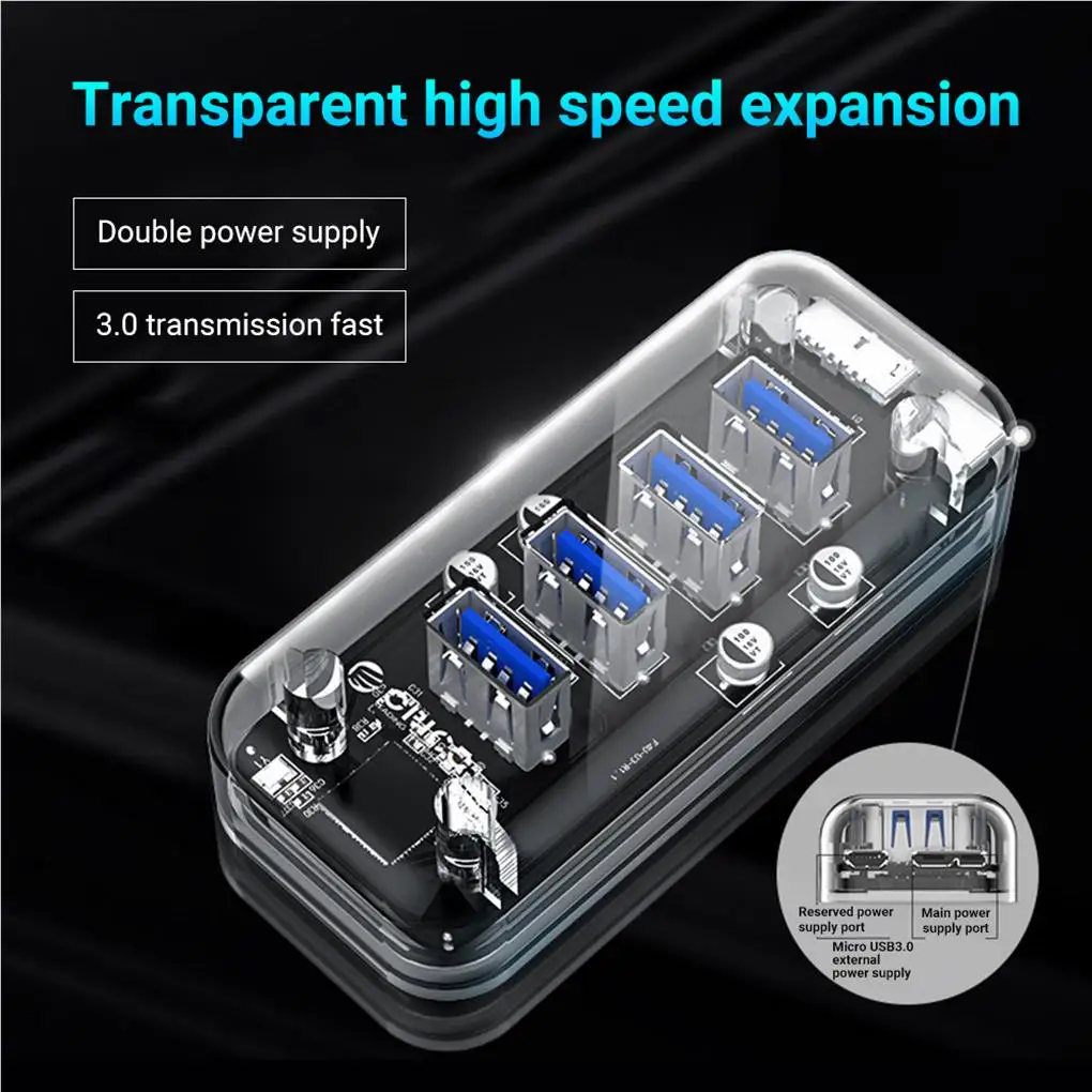 USB 3 0 Концентратор ORICO с двойным интерфейсом питания, 4-портовый USB-разветвитель с индикатором детской яркости для ноутбука, ПК, OTG-адаптер