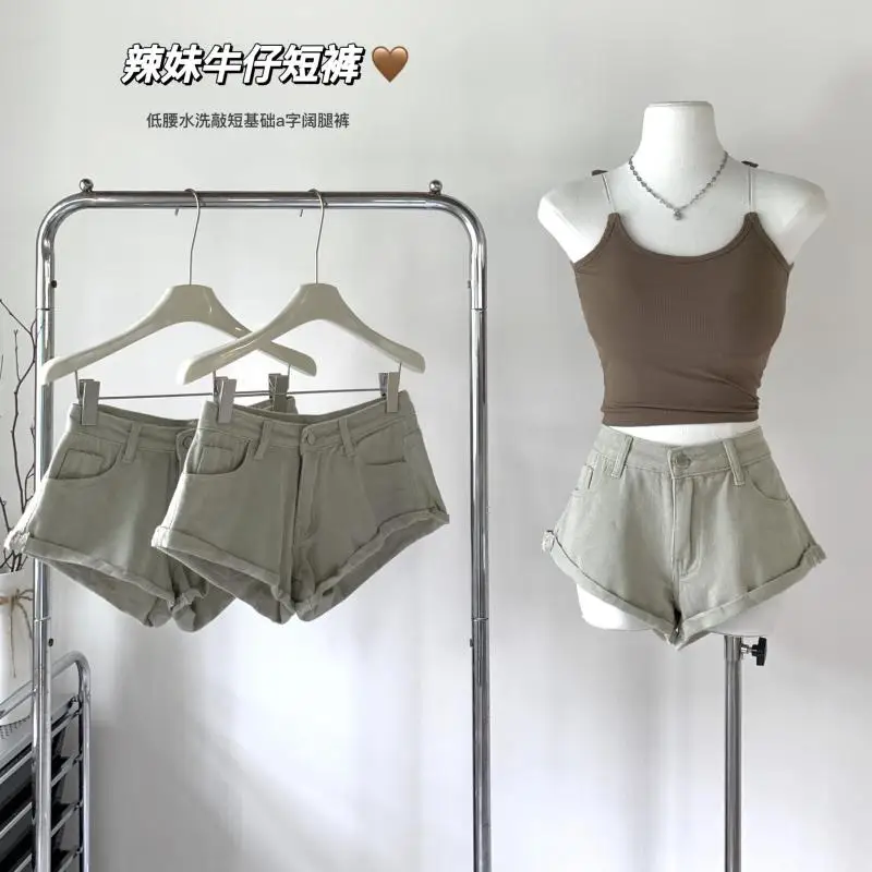 

Женские джинсовые мини-шорты Lauri Laki, повседневные пикантные шорты А-силуэта с широкими штанинами и низкой талией, уличная одежда на лето 2023